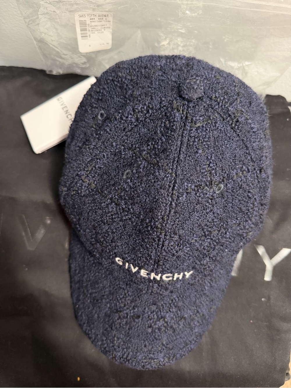 Givenchy Navy Bouclé Embroidered Logo Cap
